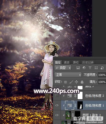 Photoshop调制出唯美的暗红色密林人物图片27