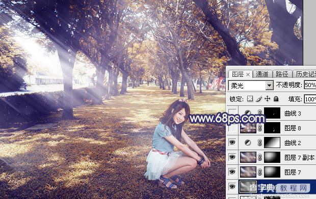 Photoshop将树荫下的美女调制出秋季阳光色效果31