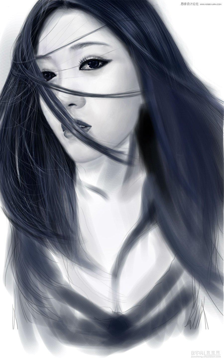 Photoshop鼠绘美丽的黑白CG少女教程16