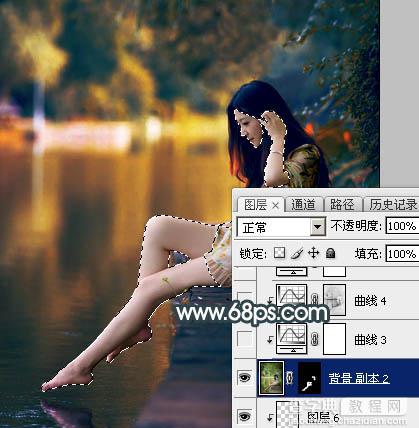 Photoshop将水景人物图片打造高对比的暗调黄褐色效果31