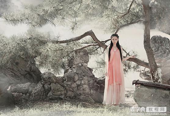 Photoshop快速制作中国风古典园林人物图片2