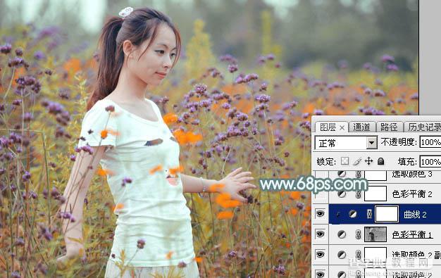 Photoshop将花海中的美女调制出甜美的秋季淡黄色30