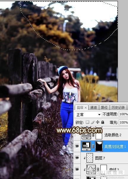 Photoshop调制出高对比暗调霞光木篱边的人物图片15