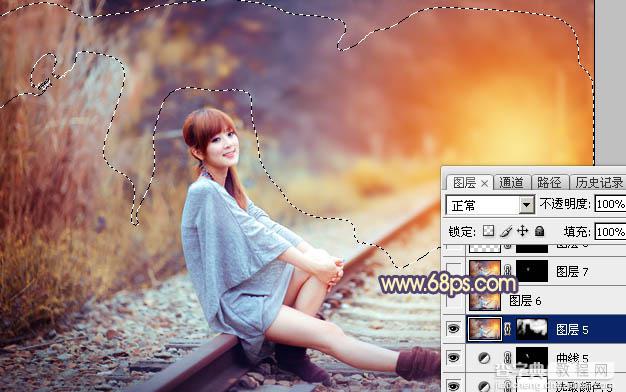 Photoshop为铁轨上的美女增加甜美的晨曦暖色38