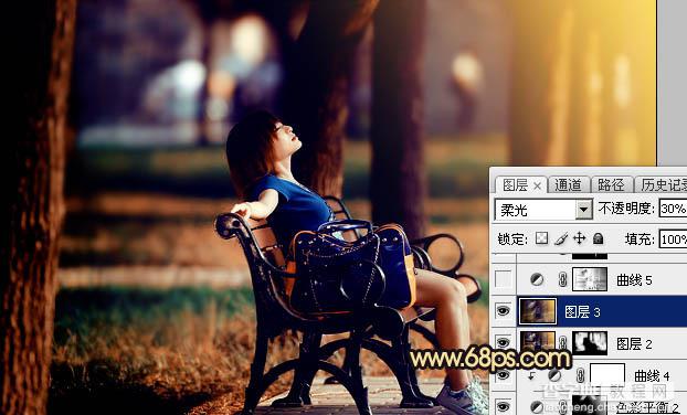 Photoshop将公园中的人物加上暗调秋季暖色46