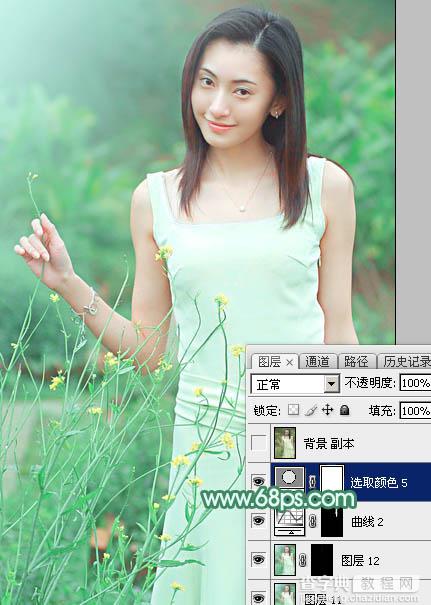 Photoshop调出甜美的清爽淡绿色外景美女39