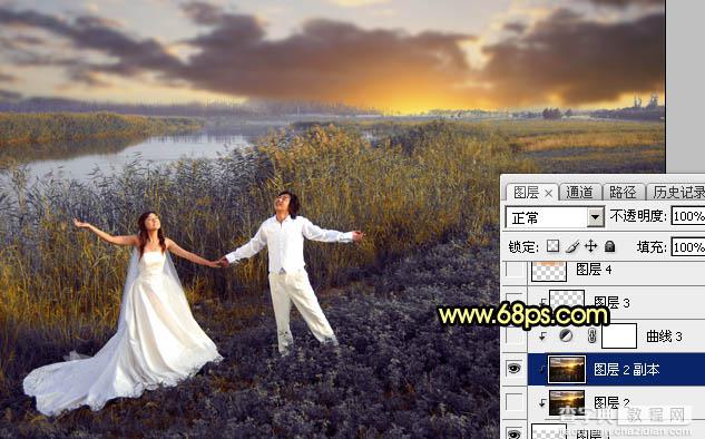 Photoshop将芦苇边的情侣加上唯美的晨曦33