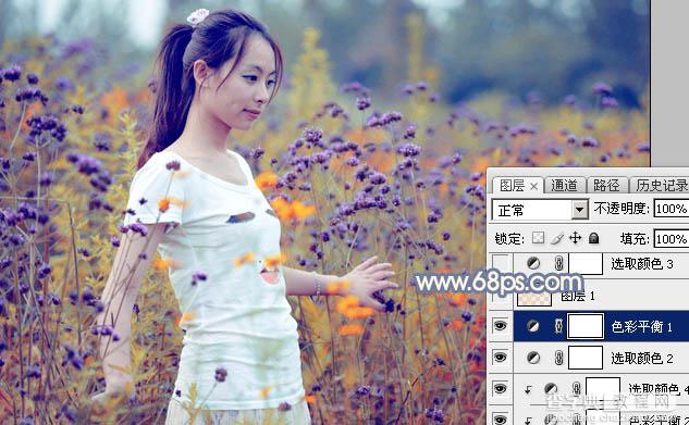 Photoshop为花丛中的美女加上秋季澄黄紫色23