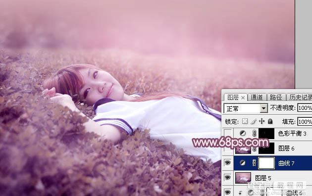 Photoshop调出梦幻的粉红色草地上的人物图片31