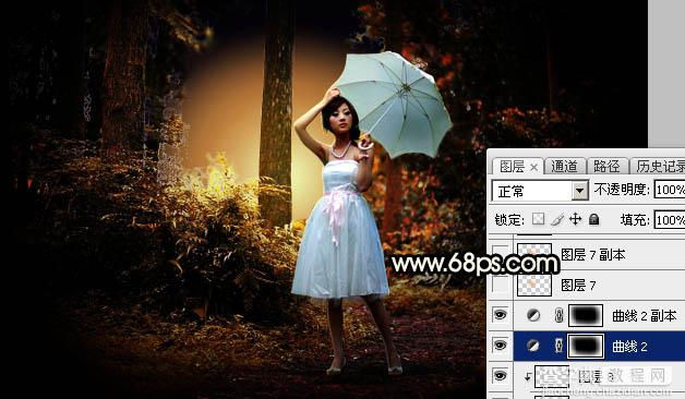 Photoshop调制出较暗的晨曦阳光色树林人物图片37