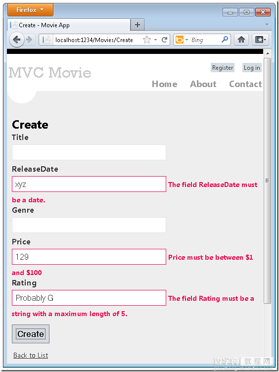 ASP.NET MVC4入门教程（八）：给数据模型添加校验器1