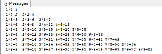 sql语句实现四种九九乘法表1