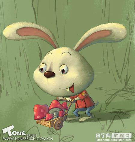 photoshop 鼠绘卡通在森林里采蘑菇的小兔子14