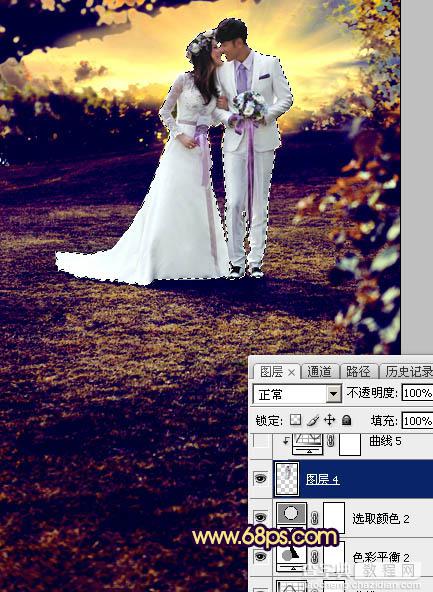 Photoshop制作唯美的霞光草地婚片30