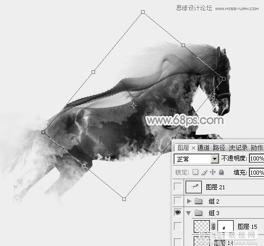 Photoshop将骏马图制作中国风特效水墨效果16