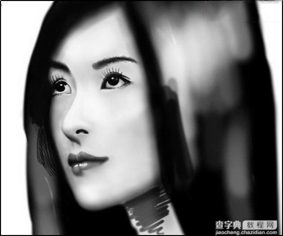 Photoshop cs5鼠绘水墨画美女头像照片10