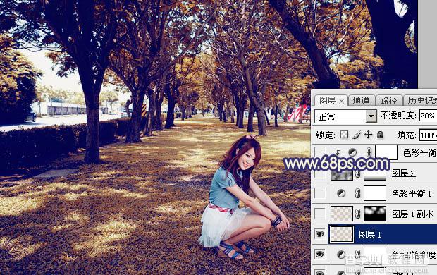 Photoshop将树荫下的美女调制出秋季阳光色效果13