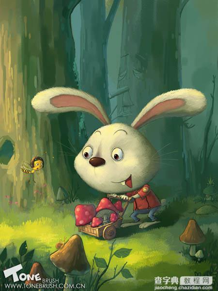 photoshop 鼠绘卡通在森林里采蘑菇的小兔子28