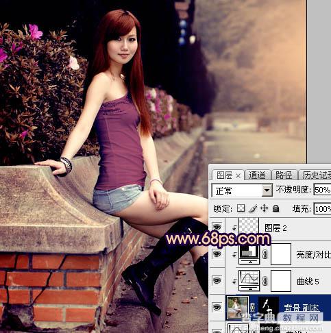 Photoshop为景区美女更换衣服颜色增加昏暗的高对比晨曦色39