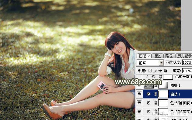 Photoshop将草地美女图片打造出唯美的阳光褐色20