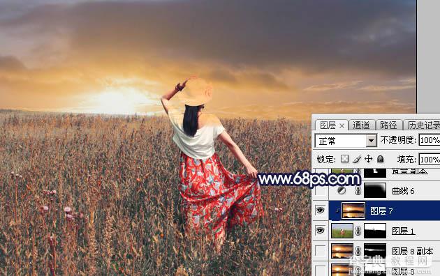 Photoshop将草原人物图片增加大气的霞光效果23