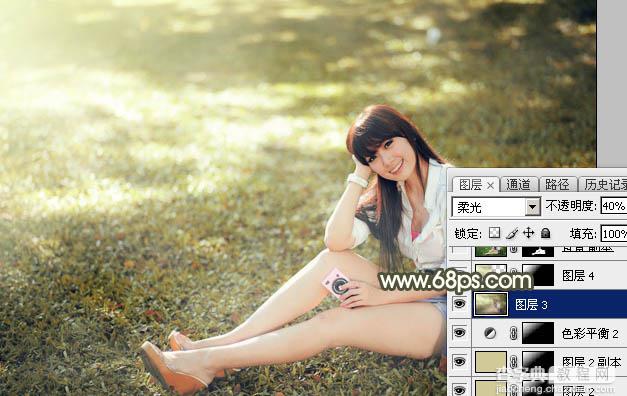 Photoshop将草地美女图片打造出唯美的阳光褐色30