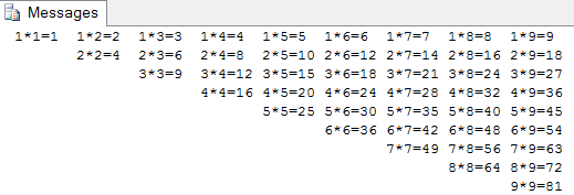 sql语句实现四种九九乘法表3