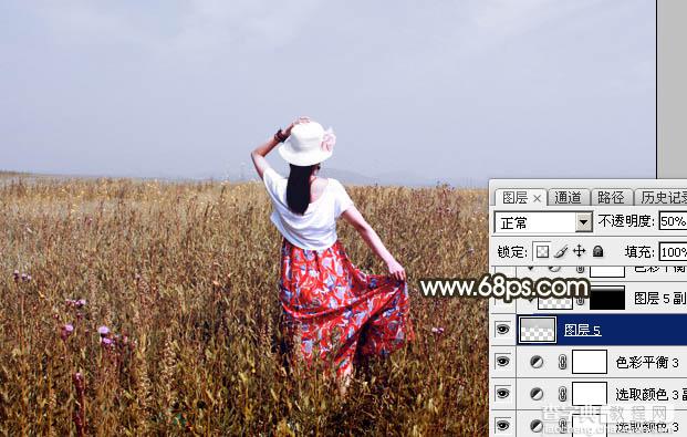 Photoshop调制出秋季冷褐色草原人物图片28