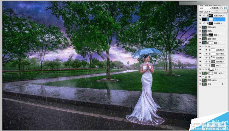 Photoshop给外景婚纱照片添加逼真的雨景效果11