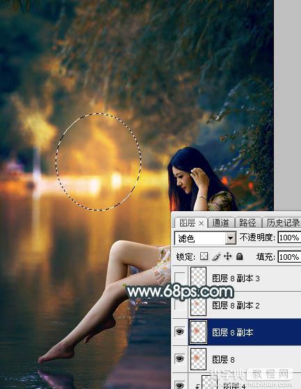 Photoshop将水景人物图片打造高对比的暗调黄褐色效果48