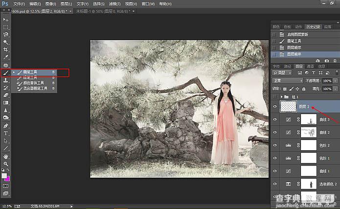 Photoshop快速制作中国风古典园林人物图片17