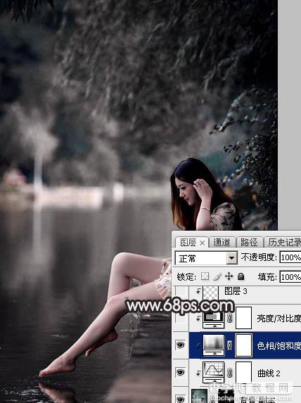 Photoshop调出暗调古典冷褐色水边的美女图片23