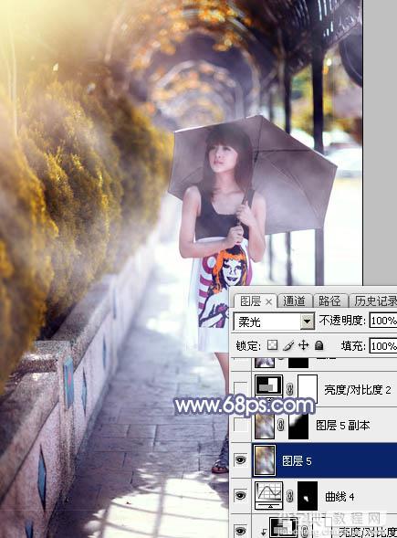 Photoshop为打伞的外景美女调制出梦幻浓厚的秋季橙红色33