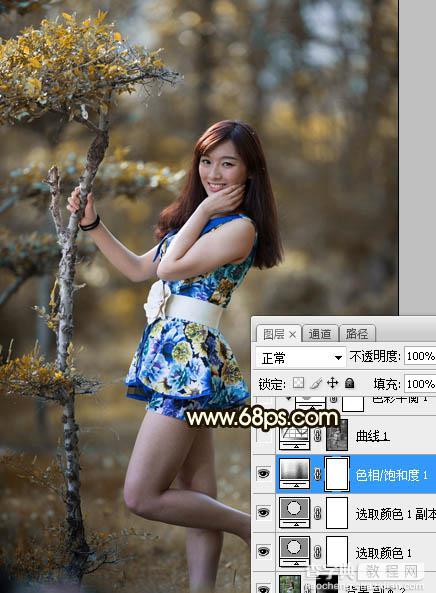 Photoshop调制出甜美的黄褐色树边人物图片8