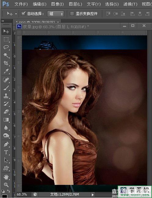 photoshop将美女照片与夜晚城市制作出双重曝光特效4