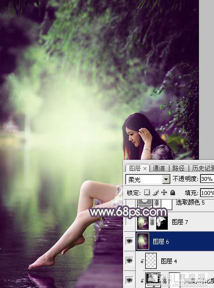 Photoshop使用调色与渲染工具打造出梦幻的绿紫色水景人物图片37