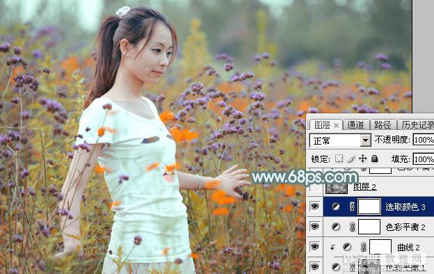 Photoshop将花海中的美女调制出甜美的秋季淡黄色39