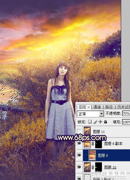 Photoshop调制出唯美的霞光效果荒野人物图片41