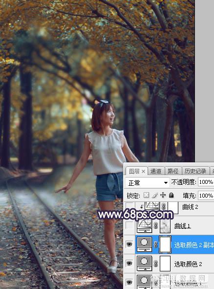 Photoshop将树林人物图片打造出唯美的秋季金色透光效果10