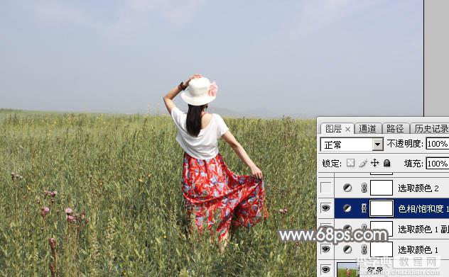Photoshop将草原上的人物调制出清爽的韩系蓝黄色10