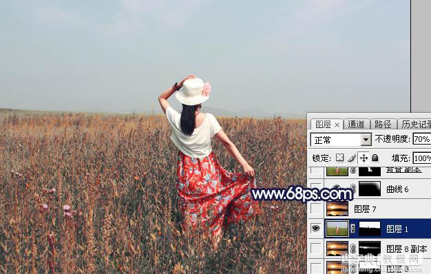 Photoshop将草原人物图片增加大气的霞光效果20