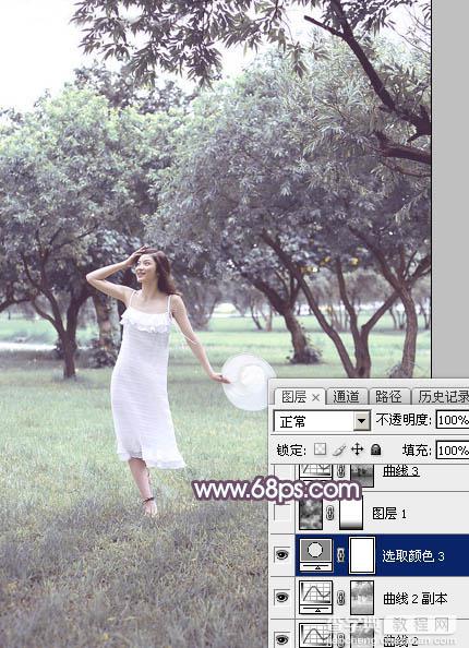 Photoshop将树林人物图片打造出唯美的淡调紫红色特效24