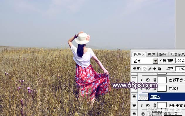 Photoshop为秋季草原图片打造清爽的韩系淡冷色18