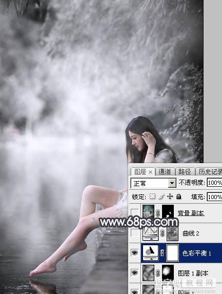 Photoshop使用图层样式打造唯美的古典淡蓝色树林人物图片13