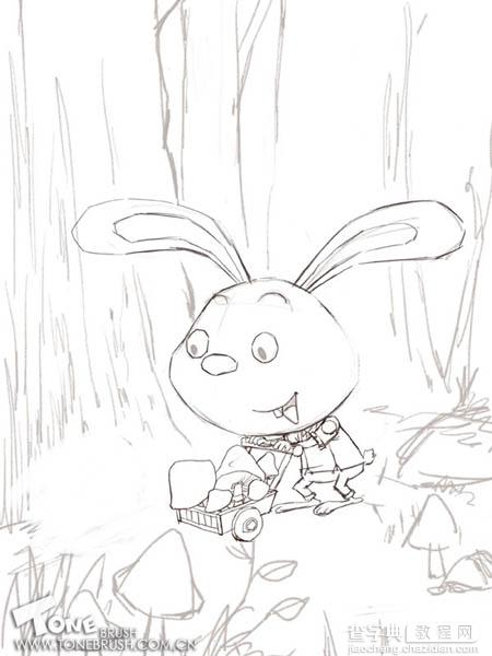 photoshop 鼠绘卡通在森林里采蘑菇的小兔子3