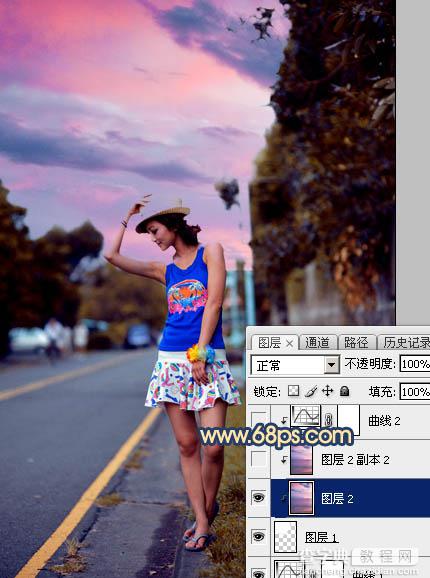 Photoshop调出昏暗的霞光公路上的美女图片21