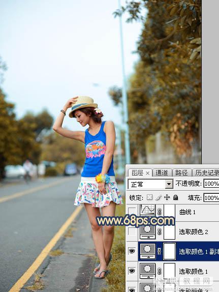 Photoshop调出昏暗的霞光公路上的美女图片10