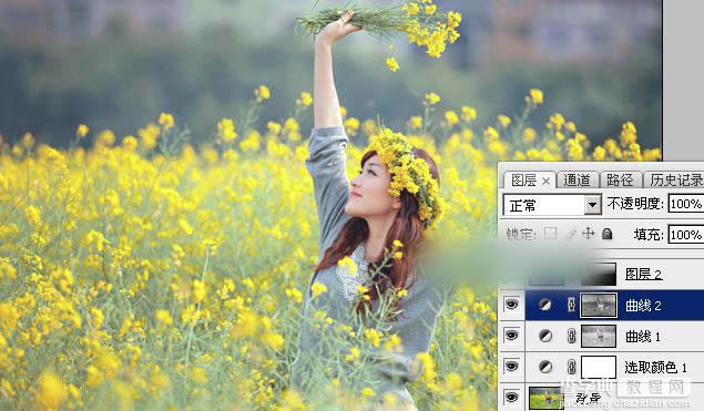 Photoshop调出甜美的淡绿色油菜花人物图片教程16