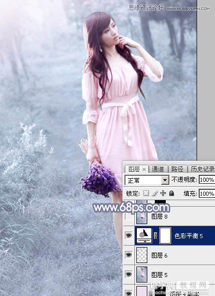 Photoshop制作外景美女的唯美紫色效果33