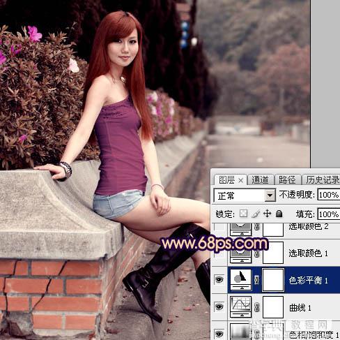 Photoshop为景区美女更换衣服颜色增加昏暗的高对比晨曦色21